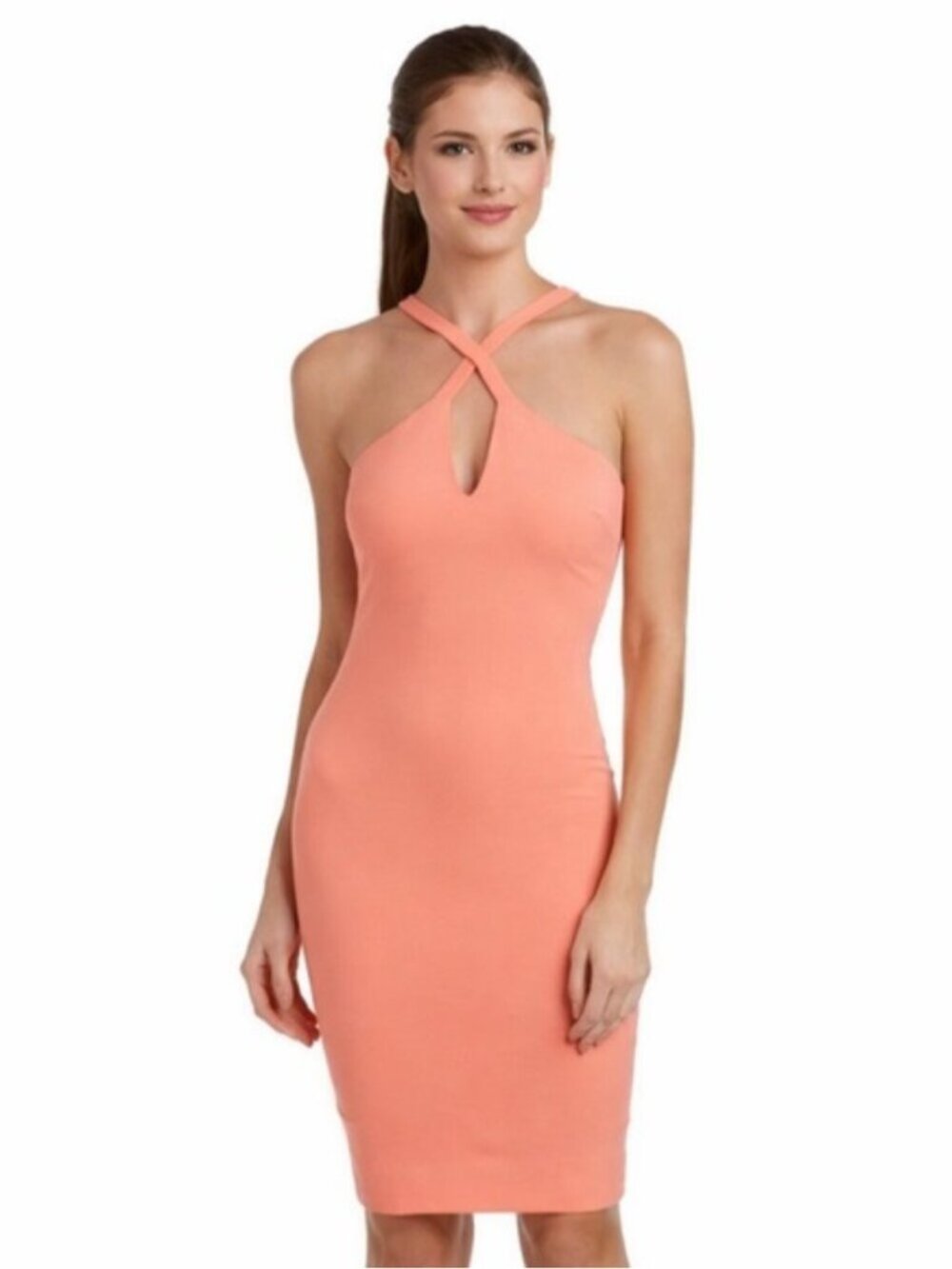 Likely Charles Apricot Peach Halter Cut Out Keyhole Midi Dress